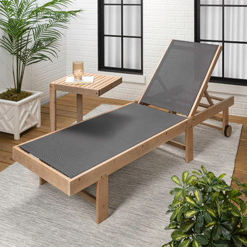 Trabuco Coastal Modern Acacia Wood Mesh 3-Position Outdoor foldable Chaise Lounge Set with Side Table